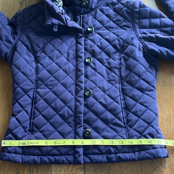 Calvin Klein purple quilted zip up coat size small removable hood collar - Picture 13 of 16